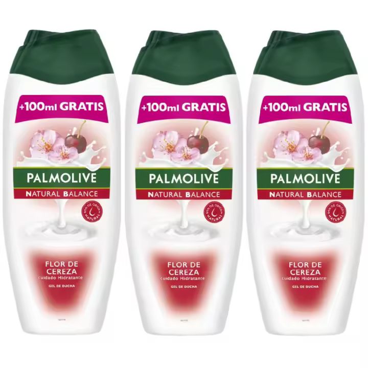 Palmolive Gel de Baño en Crema Natural Balance Flor de Cereza cuidado Hidratante, Botella 600+100 ml, Pack 3 uds - Gel de ducha cremoso, agradable fragancia, ayuda a mantener la hidratación natural de la piel, ingredientes y envases sostenibles, 700 ml. - 1