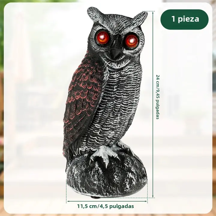 1/2Pcs Despavoridor De Pájaros Solares En Resina Con Ojos Parpadeantes Y Cabeza Giratoria Estatua De Buho Para Jardín Lawn Decoración De Exterior - 1