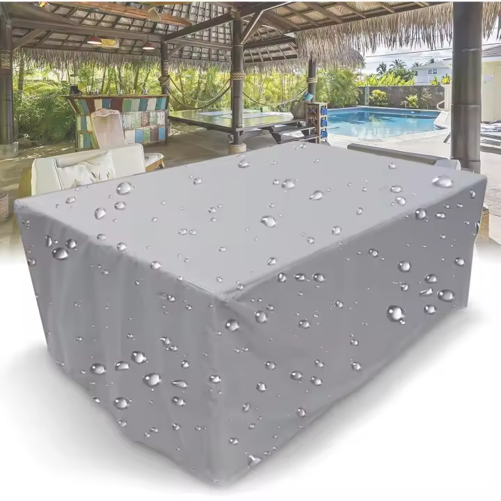 Funda, 210D Impermeable Rectangular con Cordón para Jardín Patio Mesa Muebles Funda Plata, 120x60x90cm - 1