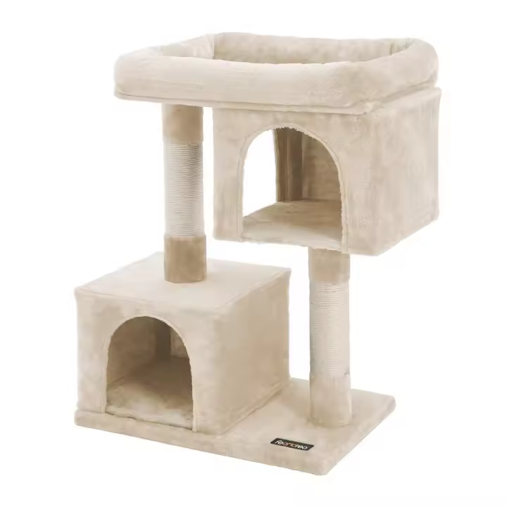 Árbol rascador para gatos con columnas de sisal, 2 viviendas, amplio espacio, disponible en blanco crema, beige, gris claro y antracita - 1