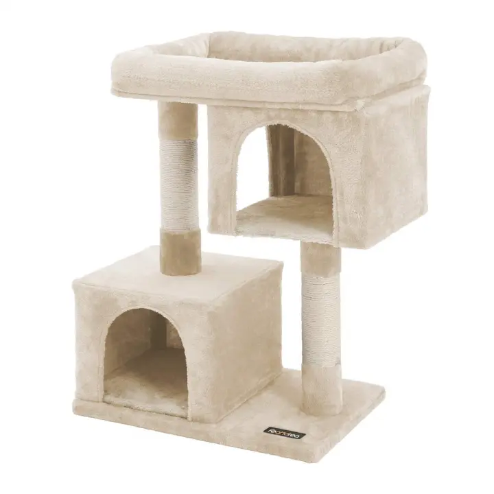 Árbol rascador para gatos con columnas de sisal, 2 viviendas, amplio espacio, disponible en blanco crema, beige, gris claro y antracita - 1