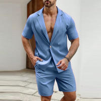 Incercun Conjunto De Hombre 2024 Casual Estilo Callejero Blazer Corto Y Shorts Color Sólido Cierre De Botón Unico Primavera Verano Polyester - details 4