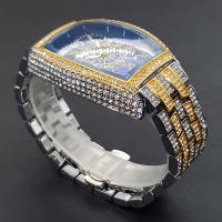 Reloj De Lujo Para Hombre Con Cristales Iced-Out Tonneau Dorado Reloj De Cuarzo Con Pulsera De Acero Inoxidable Moda Diamante Analog Clock - details 25