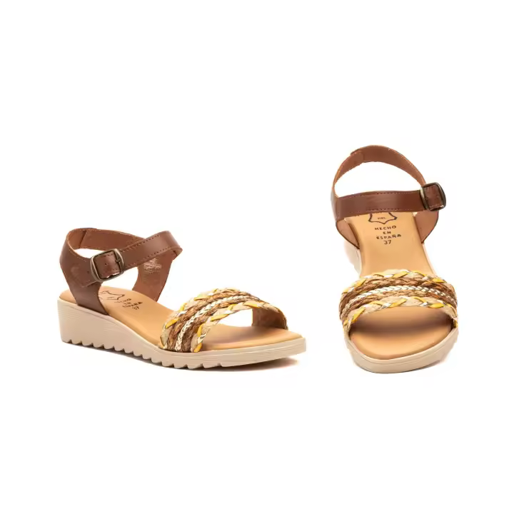 Sandalias Mujer Cuña Baja Cuero Marca Alto Estilo - 1