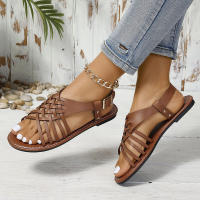 Sandalias Planas De Cuero PU Retro Para Mujer Talla Grande 43 Antideslizantes Ligeros Para Playa Verano Con Hebilla - details 3