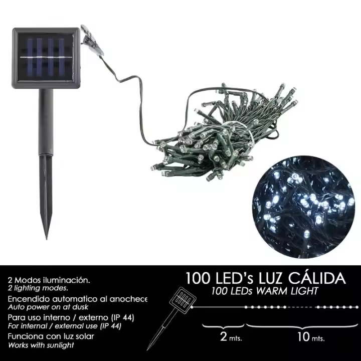 Luces navidad solar 100 leds luz blanca interior / exterior (ip44) - 1