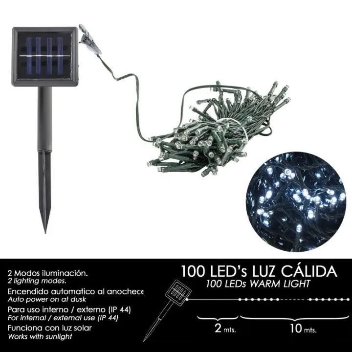 Luces navidad solar 100 leds luz blanca interior / exterior (ip44) - 1