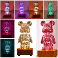 Luz Nocturna LED Proyección 3D De Ondas De Choque De Osos Con Colorido USB Decoración Atmosfera Ajustable Para Habitación Decorativo De Vidrio - details 4