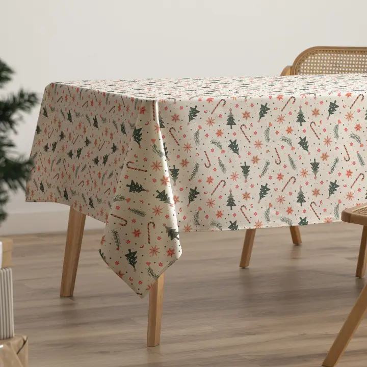 Gamusi Mantel navidad antimanchas algodón estampado impermeable tacto tela REED - 1