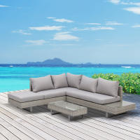 Outsunny Conjunto de Muebles Ratán de 3 Piezas Mesa de Centro Sofá Doble y Sofá de 3 Plazas con Cojines Extraíbles para Jardín Terraza Patio Acero - details 1