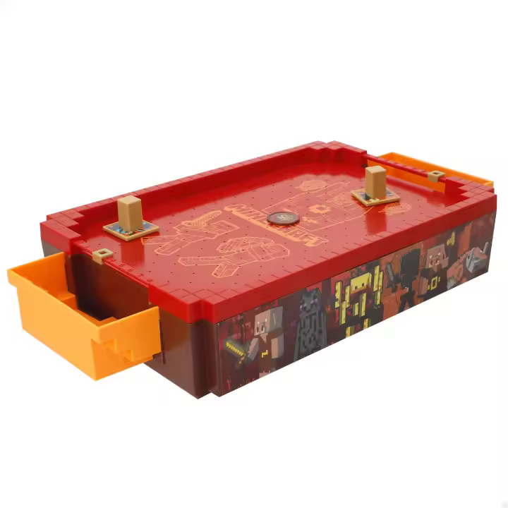 Minecraft - Mini air hockey mesa electrónico, compacto, superficie aire, marcador, diseño premium, licencia oficial, discos, empujadores, juegos mesa electrónicos, juguete colección, niños, adultos - 1