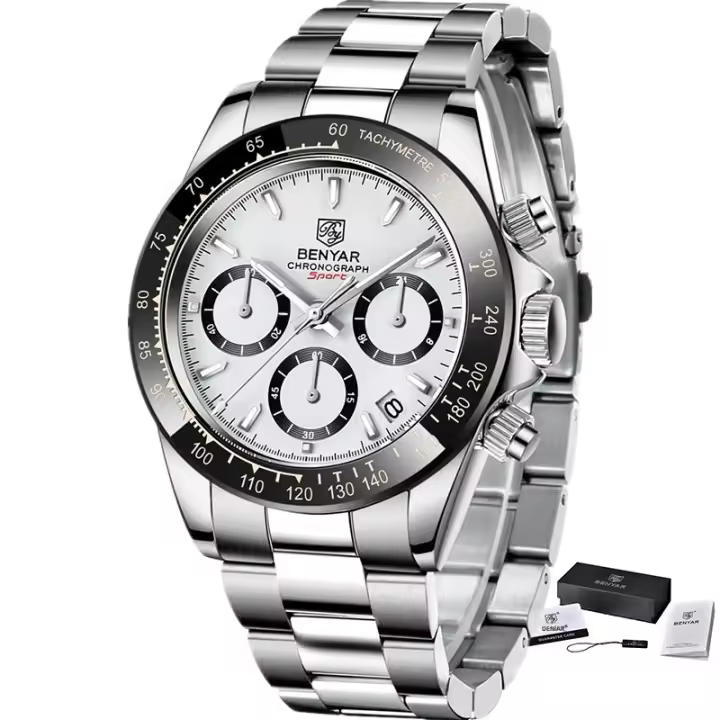 Reloj De Hombre BENYAR 2024 Chronógrafo Deportivo De Lujo Reloj De Cuarzo Acero Inoxidable Impermeable Con Manos Luminosas Y Calendario Completo - 1