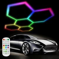 Hola led Lámpara LED Hexagonal RGB 80W – 5 Rejillas, 2220x1550mm, Iluminación Decorativa Moderna, 24V CC, Marco Blanco - details 2