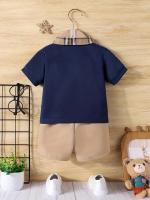 Conjunto De Verano Para Bebé Niño 2 Piezas Camisa Corta Con Reversa Y Pantalones Casuales Estilo Deportivo Comodidad Moda - details 1