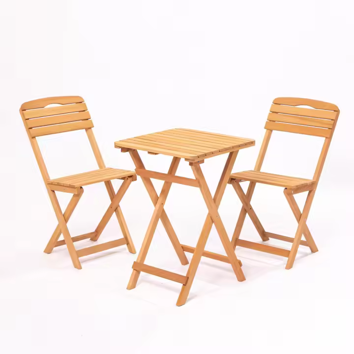 Wellhome Set de Mesa y Sillas de Jardín 3 Piezas Marrón 100% MADERA DE HAYA para Exterior - 1