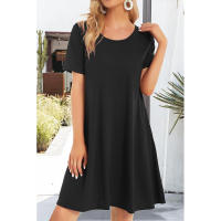 Vestido Mini A-Line De Cuello Redondo Solado Casual Con Bolsillos Vestido De Polyester Spandex Estilo Casual Silueta A-Line - details 1