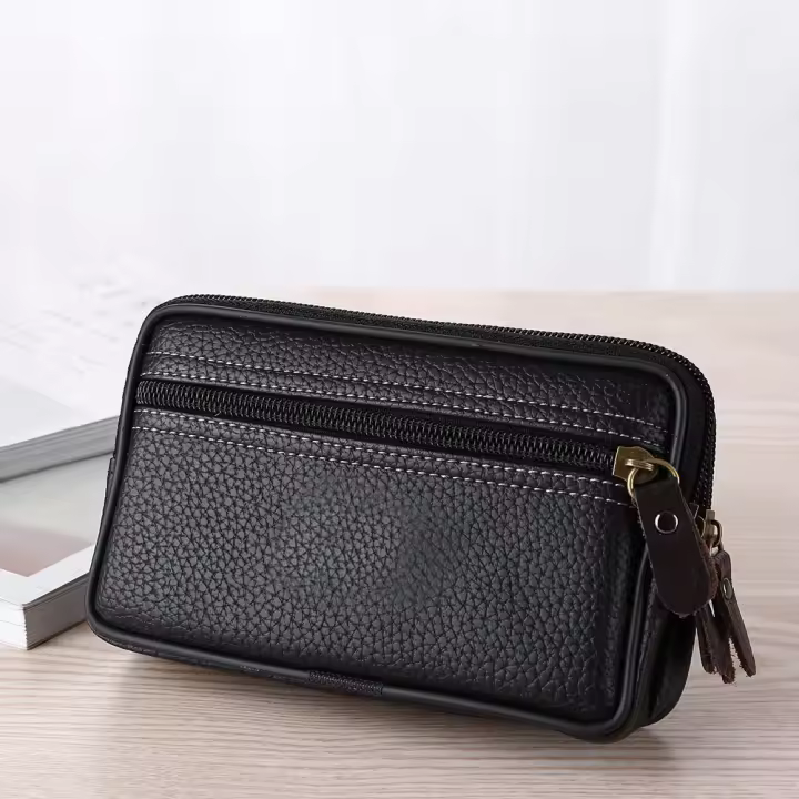 Bolsa De Cintura Multi-Función Mini Para Hombre En Cuero PU Con Cierre De Doble Zipper Bolso De Mano Casual Para Teléfono Y Tarjetas 2023 - 1