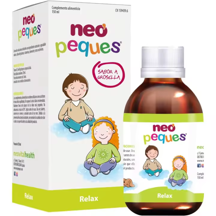 NEO PEQUES | Jarabe Infantil Relax | 150 ml | Para Problemas de Sueño e Inquietud en Niños | Mejora el Bienestar Digestivo | A Base de Plantas Naturales y Oligoelementos | Sabor Grosella - 1