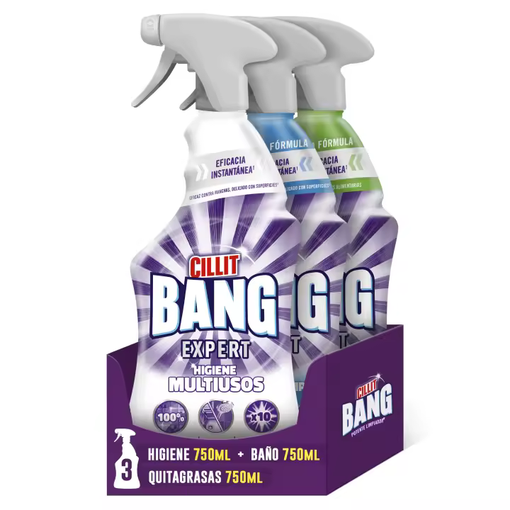 Cillit Bang - Pack 3 sprays 750ml (1 Lejía e Higene Baño, 1 Quitagrasas Cocina 750ml, 1 Ultra Baño Brillo 750ml) - 1
