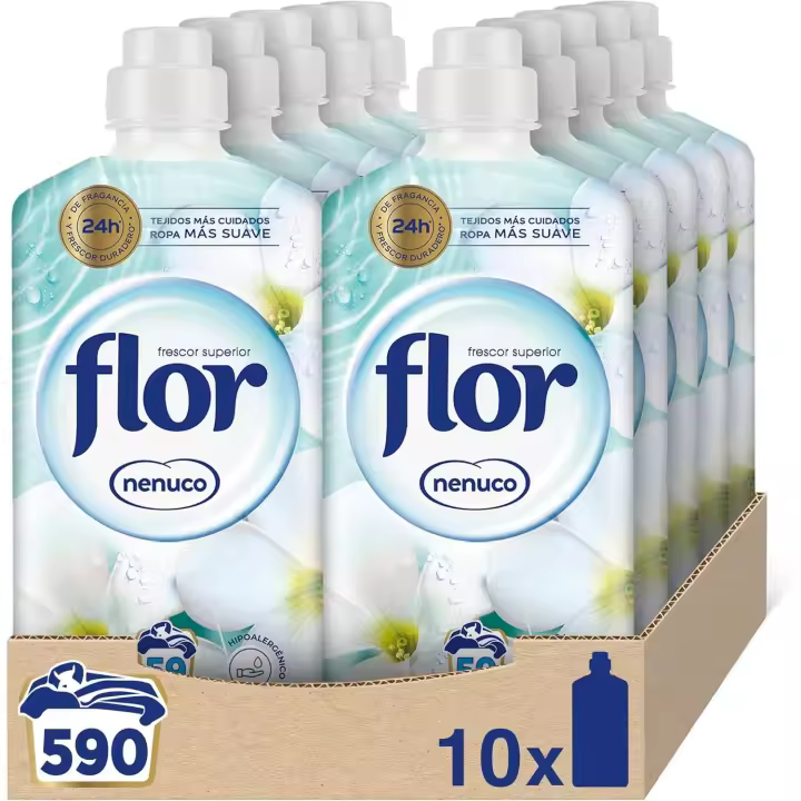 Flor Suavizante ropa concentrado Nenuco, 59 dosis, 1 L (Paquete de 10 y de 8) - 1