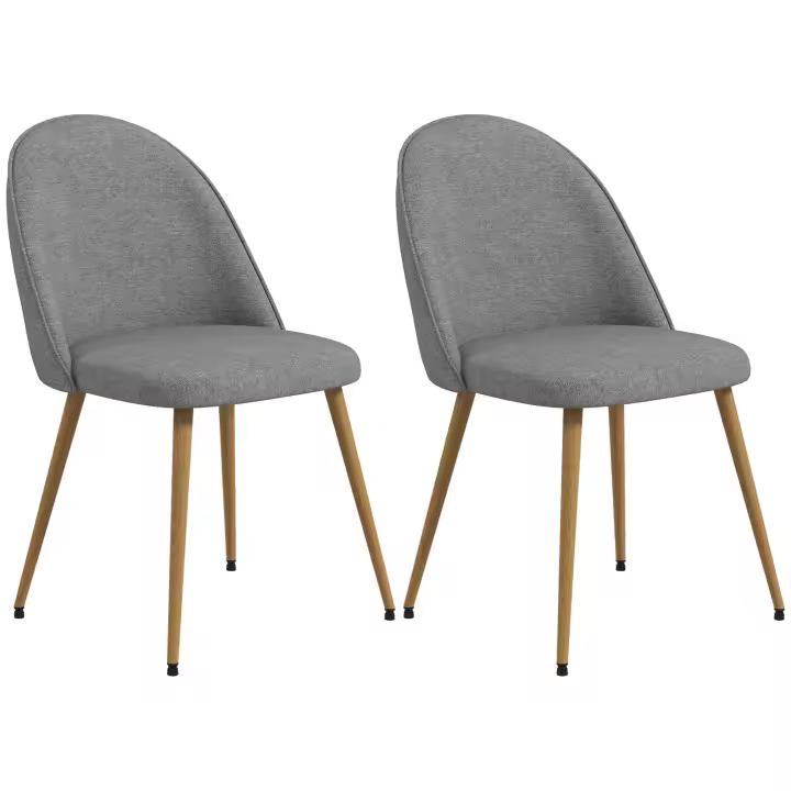 HOMCOM Pack de 2 Sillas de Comedor Sillas de Cocina Tapizadas de Tela de Lino con Patas de Acero para Salón Dormitorio Carga 120 kg 50x52x83 cm Gris - 1