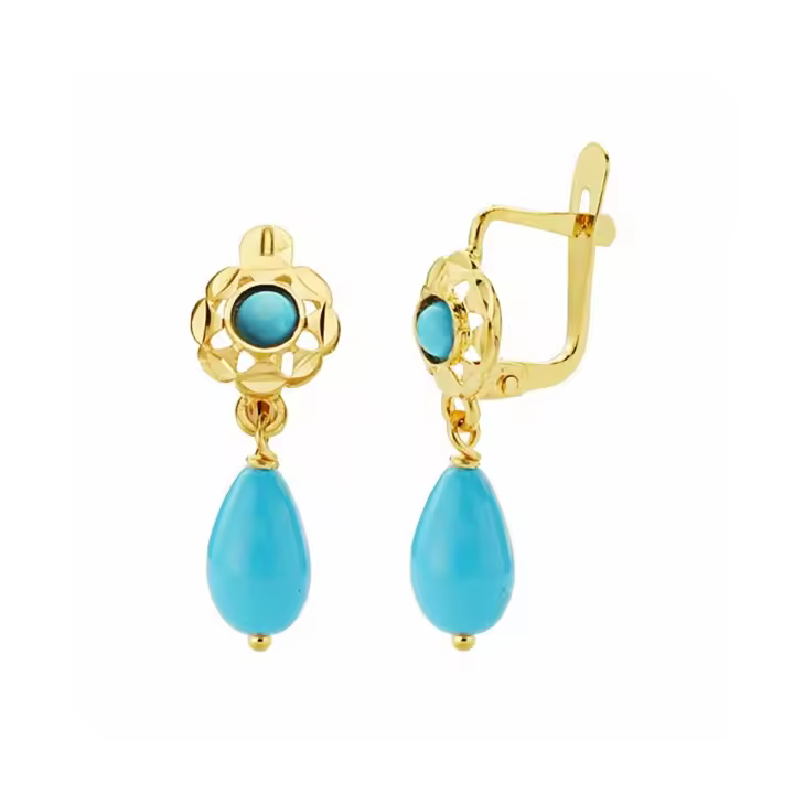 Pendientes oro 18k para bebé o niña pequeña cubanitas 16mm. turquesa - 1