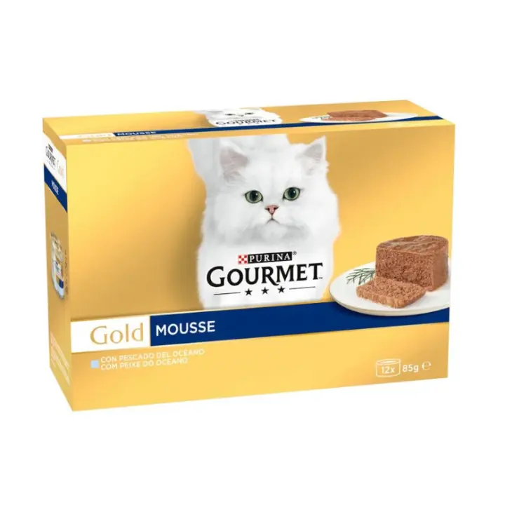 Gourmet Gold Mousse Surtido Pescado del Océano Multipack - Comida húmeda para gatos sabor pescado (pack 12 atas) - 1
