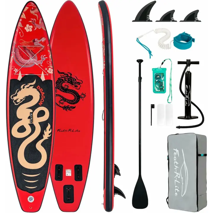 Kit Tabla Paddle Surf 335 CM + Remo Ajustable, Bomba, Mochila, Correa, Bolsa Impermeable (Dragón Rojo) - 1