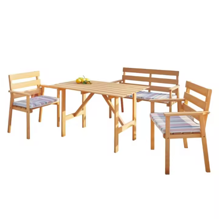 Conjunto de Jardín en Madera - Sofá 2 Plazas y 2 Sillas Individuales - 1