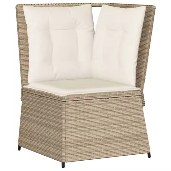 vidaXL Sillón de esquina de jardín con cojines ratán sintético beige - 1