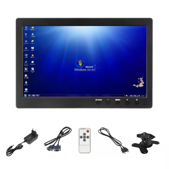 Podofo 10.1" LCD HD Monitor Mini TV & Computer Speaker HDMI VGA Display Color Screen Car Backup Camera & Home Security System - 1