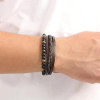 Pulsera Volcánica De Piedra Con Cuero Y Tratamiento Magnético Para Alivio Del Emancipación Pulsera De Salud Para Hombres - details 3