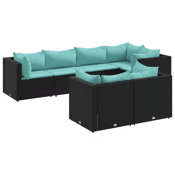 vidaXL Set de muebles de jardín y cojines 7 pzas ratán sintético negro - 1