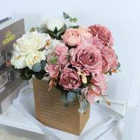 Bouquet De Flores Artificiales Rosa Silken Vintage Con Hydrangea Y Peony Decoración De Boda Para Novia Accesorios Para El Hogar - details 2