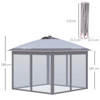 Gazebo de viaje para Exterior 3,3x3,3 M Gazebo plegable con USB LED plegable con Paredes laterales de Malla, Sol resistant Canvas Oxford gris, perfecto para Fiesta en El Jardín - details 1