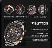 Reloj De Cuarzo Para Hombre MEGIR En Acero Inoxidable Resistente Al Agua Con Dial Cuadrado Luminoso Cronógrafo Y Fecha Manos Luminosas - details 10