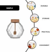 2 piezas de tarro de miel en forma de hexágono tarro de miel tarro de almacenamiento de miel de vidrio con recipiente transparente contenedor de alimentos para la cocina del hogar (380Ml) - details 2
