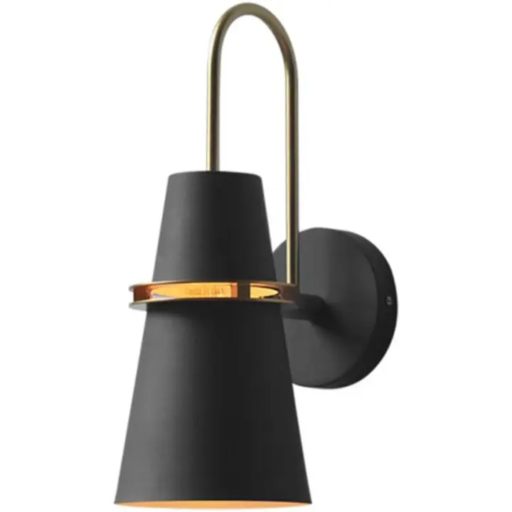 Lámpara de pared de cuerno colorido, nórdico moderno E27 lámpara de pared de metal, lámpara de pared de latón de estilo industrial para restaurante pasillo dormitorio sala de estar-Negro - 1
