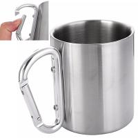 Taza De Viaje 300ml Acero Inoxidable Con Mango Y Hebilla Self Lock Para Camping Senderismo Escalada Exterior Taza Para Agua Té Café - details 0