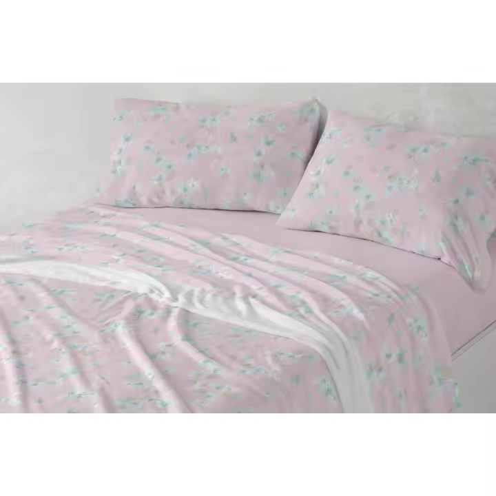 Juego de sábanas de invierno en tejido Coralina, de Burrito Blanco. incluye encimera, bajera ajustable y funda de almohada. Diseño . Tejido con pelito, extra suave, cálidas y de tacto Peluche. Lava fácil y no hace bolitas. Flores acuareladas. - 1