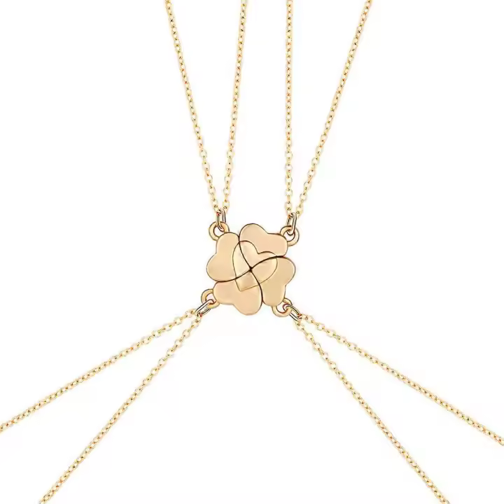 collares con imán para mejor amiga, colgante de corazón, gargantilla con trébol de cuatro hojas - 1