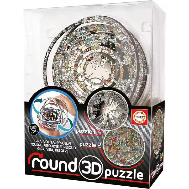 Educa - Puzzle 3D Round Puzzle. 2 imágenes de Charles Fazzino a Resolver. Gira, voltea y ¡Resuelve!. 12,7 cm de diámetro y 14 Anillos concéntricos. Rompecabezas a Partir de 8 años (19707) - 1
