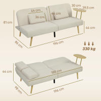 HOMCOM Sofá Cama de 3 Plazas con Mesa Auxiliar, 3 en 1, Sofá Cama Convertible con Respaldo Ajustable, Apertura Clik-Clak, 2 Almohadas para Reposabrazos y Patas de Metal, 196x86x81 cm, Beige - details 2