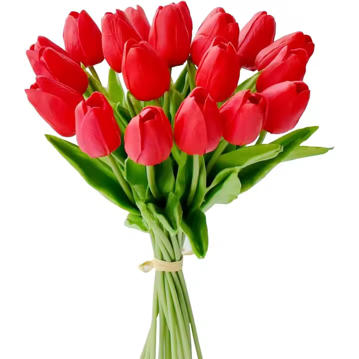 20 tulipanes artificiales de seda rojos de 13,5 pulgadas para el día de la madre, Pascua, San Valentín - 1