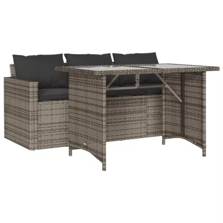 vidaXL Juego de comedor jardín 2 pzas con cojines ratán sintético gris - 1