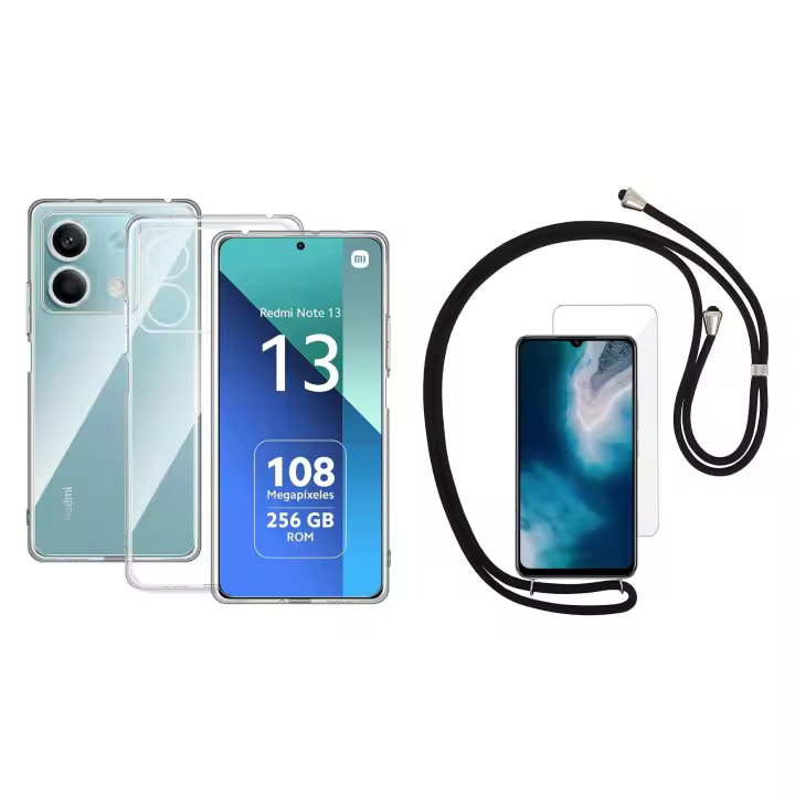 Funda Xiaomi Redmi Note 13 (4G) Silicona Gel TPU Colgante Cordon Transparente GCO + Protector Pantalla Movilear - 1