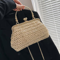 Bolso De Noche Elegante Para Mujer Con Cadena Dorada Bolso De Mano Tejido Manual Para Fiesta Banquete Clutch De Hombro Cruzado - details 4