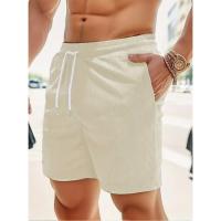 Shorts De Verano Para Hombre De Color Sólido Con Cordón Pantalones De Corduroy Casual Corte Corto Para Fitness - details 19