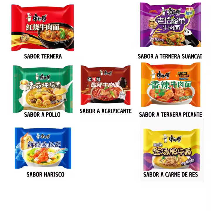 FIDEOS INSTANTÁNEOS DE BOLSAS CHINA, pack de 7 sabores distintos - 1