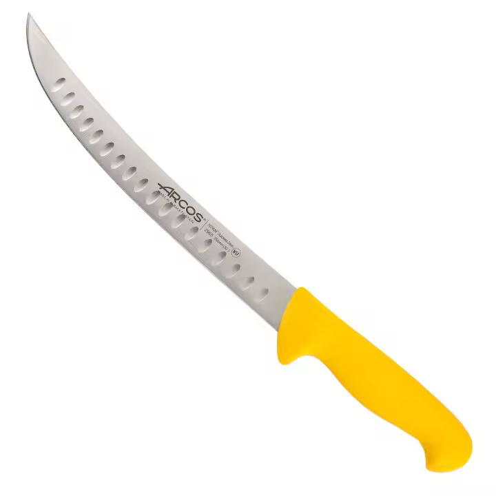 Arcos Serie 2900 - Cuchillo Carnicero Curvo - Hoja de Acero Inoxidable NITRUM de 250 mm - Mango inyectado en Polipropileno Color Amarillo - 1